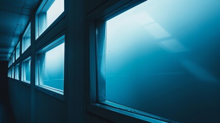 Canvas Print - A long hallway with blue walls and floors