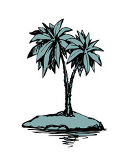 Wall Mural - Palm on beach.  Vector drawing