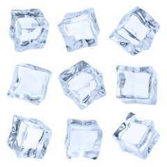 Wall Mural - Crystal clear ice cubes isolated on white, set