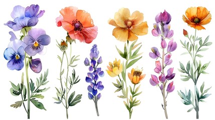 Vibrant Watercolor Floral Bouquets in Vivid Colors