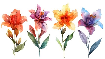 Leinwandbilder - Vibrant Watercolor Paintings of Lush Summer Flowers Adorning a Pristine White Background Capturing the Essence of Nature s Captivating Beauty and