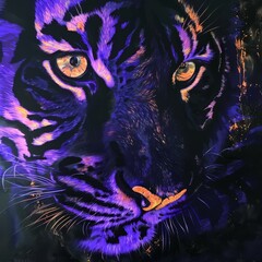 Poster - Realistic tiger eyes close up under a black light, generated with AI