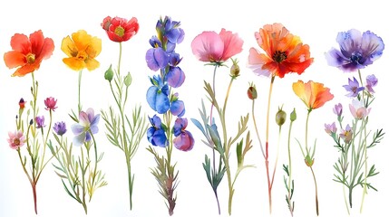 Aufkleber - Vibrant Wild Flowers Blooming in Lush Green Meadow with Soft Pastel Tones and Delicate Floral Arrangements