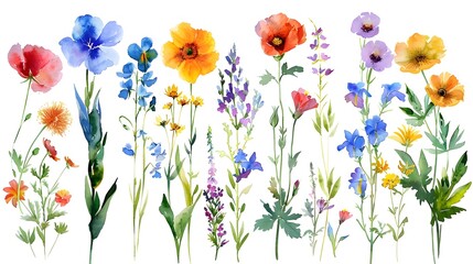 Wall Mural - Vibrant Wildflower Meadow in Full Bloom with Colorful Floral Botanicals