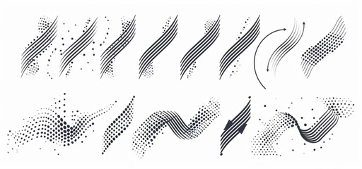 Wall Mural - set of curved arrows drawn with dots vector illustration on white background, simple design,