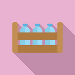 Sticker - Flat design vector illustration of blue milk bottles in a crate