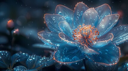 Digital technology blue and white transparent flowers abstract graphic poster web page PPT background