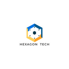 Wall Mural - ILLUSTRATION HEXAGON WITH CONNECTED CIRCLE SIMPLE  FLAT COLOR TECH LOGO ICON MODERN SIMPLE TEMPLATE ELEMENT DESIGN VECTOR