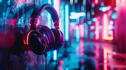 A pair of headphones is laying on the ground in a city street