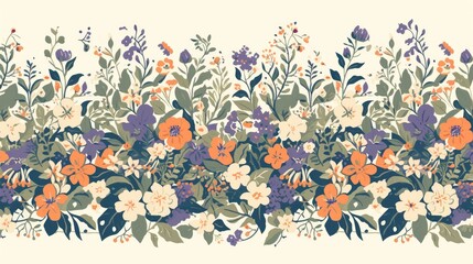 Canvas Print - Create a beautiful hand drawn floral pattern featuring an endless border filled with delicate flowers and leaves This charming graphic illustration is perfect for printing on wrapping paper