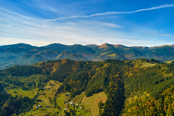 Wall Mural - Sunset over the mountains in the Carpathians. Aerial drone view.