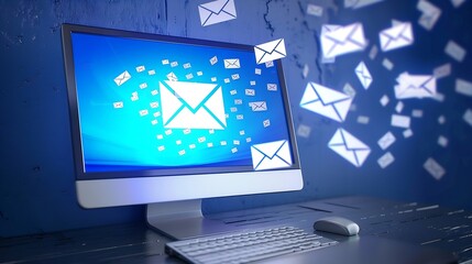 Fototapete - Computer Monitor screen concept of inbox email : Generative AI