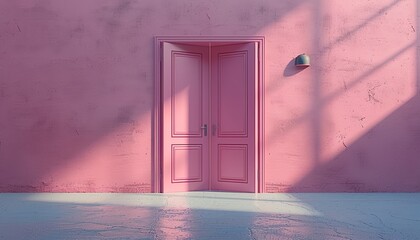 Canvas Print - 3d rendering, open double doors inside the pink room. 