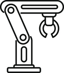 Wall Mural - Vector illustration of a simple black and white industrial robotic arm icon, representing the futuristic and cybernetic technology of automation and manufacturing industry