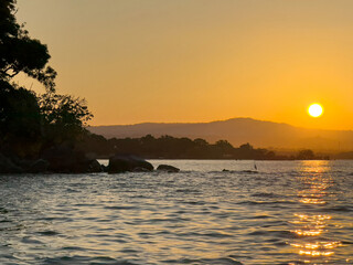 Wall Mural - sunset landscape at lake