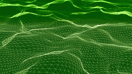 Wall Mural - futuristic 3d plexus bright waving terrain. animation. abstract technology background with network c