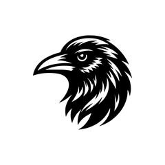 Wall Mural - Vector logo of a raven head isolated on a white background. black and white illustration of a crow head for a tattoo.