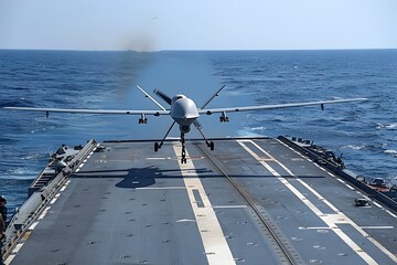 Wall Mural - Warship Launching Unmanned Aerial Drone for Military Reconnaissance and Surveillance