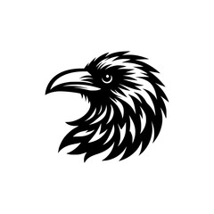 Wall Mural - Vector logo of a raven head isolated on a white background. black and white illustration of a crow head for a tattoo.