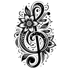 Poster - good teste of music, treble clef with flower element, editable stroke, vector art ready for your brand.