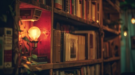 Wall Mural - A shelf full of books with a candle on a table in front of it