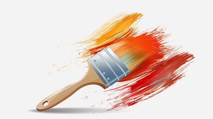 Wall Mural - Paintbrush with colorful paint strokes on white background.