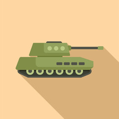 Wall Mural - Modern flat design of a green military tank with a long barrel on a beige background