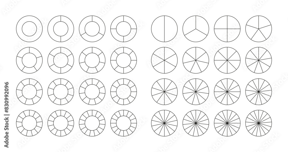 Set of round structure graphs. Outline circular chart. Piechart with ...