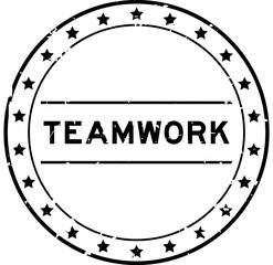 Sticker - Grunge black teamwork word round rubber seal stamp on white background