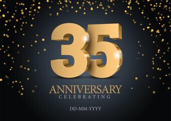 Wall Mural - Anniversary 35. gold 3d numbers. Poster template for Celebrating 35th anniversary event party. Vector illustration