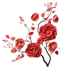 Poster - PNG  Chinese New Year style of minimalist rose pattern flower plant.