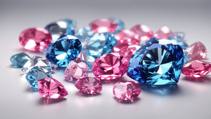Sticker - several pink and blue gemstones on a white surface.