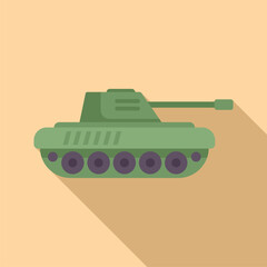 Wall Mural - Flat design illustration of a green cartoon military tank on a simple beige backdrop