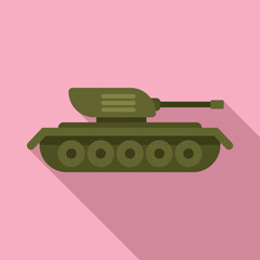 Wall Mural - Flat design of a green cartoon tank with a long barrel, isolated on a solid pink backdrop