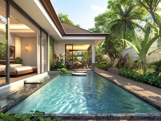 Wall Mural - Tropical Pool Villa with Green Garden - Exterior and Interior Design

