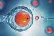 © K - 3d rendered of sperm fussing with ovum female concept of artificial baby ivf (in vitro fertilization)