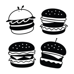 Wall Mural - Set of Burger fast food concept hand drawn sketch vector illustration on white background