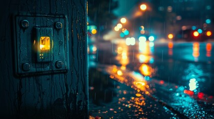 Wall Mural - A street light is lit up in the rain