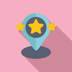 Canvas Print - Vector illustration of a location pin icon with two stars, cast in soft shadow on a pink backdrop