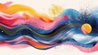© Analogue - Design a minimalist artwork of euphoric emotions. Illustrate a series of abstract shapes and lines that evoke feelings of excitement and joy, using a bright and energetic color palette. Keep the