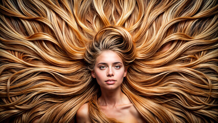 Wall Mural - Portrait of a beautiful young woman with long blonde hair