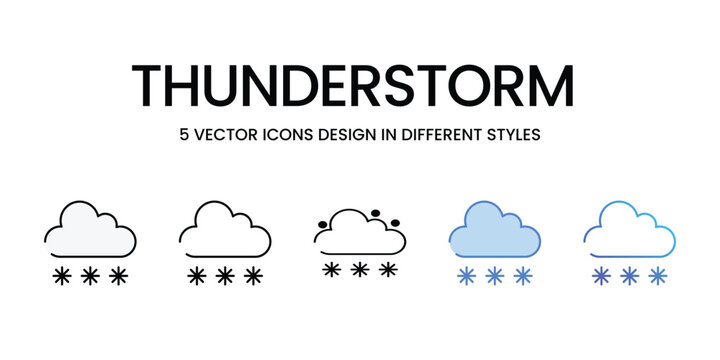Thunderstorm icons vector set stock illustration.