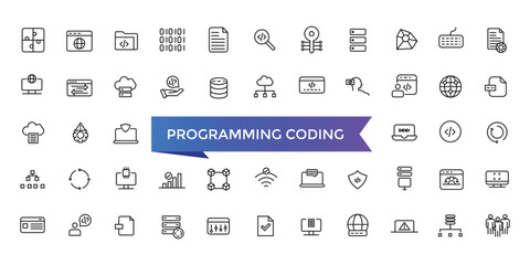 Wall Mural - Programming coding icon collection. Software development icon collection. Programmer and developer symbol vector illustration set.