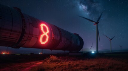 Wall Mural - A wind turbine with the number 8 glowing in red lights