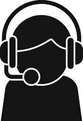 Poster - Professional customer service representative icon in black and white silhouette with headset and microphone, symbolizing support, assistance, and communication in call center and helpdesk