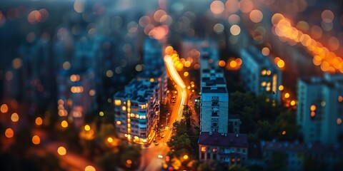 Wall Mural - cityscape from above in the night with lights 