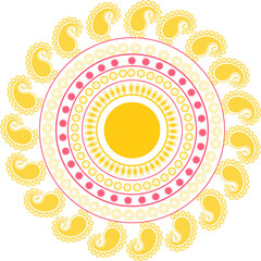 Sticker - Yellow and Pink Rangoli Doodle Element for Indian Festival.