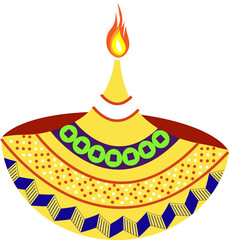 Poster - Creative Paper Cut Floral Oil Lamp (diya) for Diwali Festival Element.