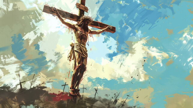 the crucifixion of jesus christ. digital painting.