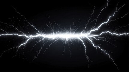 Wall Mural - abstract impact of white glowing light particles with lightning sparks on plain black background